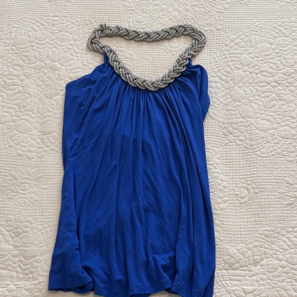 Cable & Gauge Cobalt Blue Blouse with Silver Chain Detail vintage y2K - Picture 5 of 8